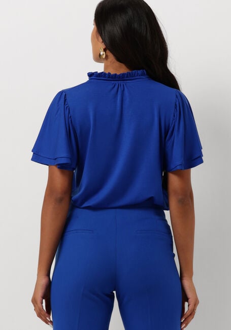 Blaue JANSEN AMSTERDAM Top TC136 TOP SHORT RUFFLED SLEEVE V-NECK - large