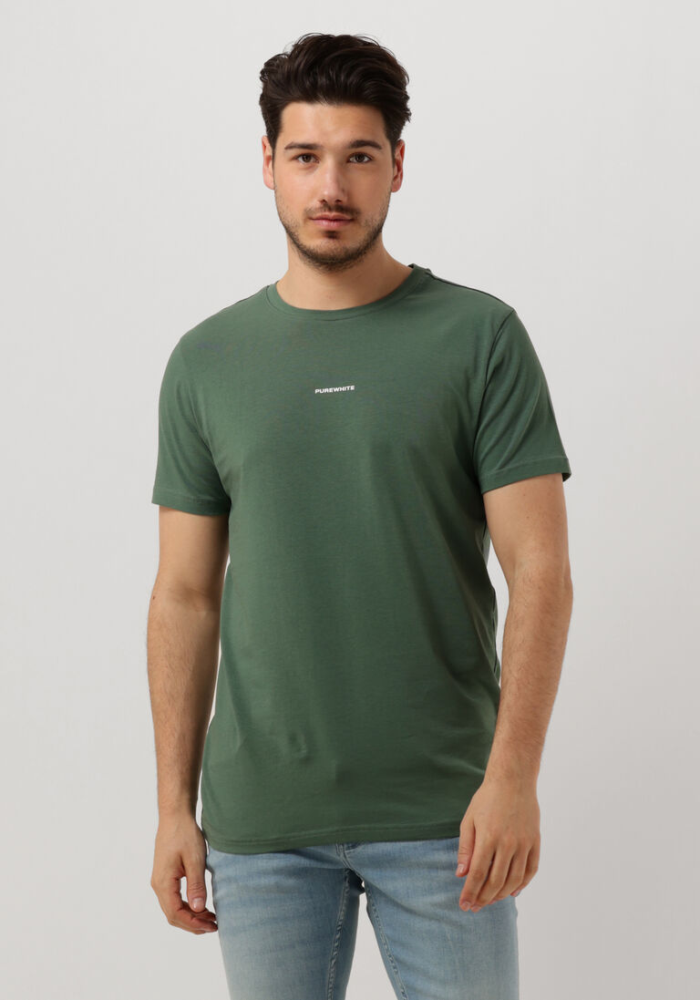 dunkelgrün purewhite t-shirt tshirt with small logo on chest and big back print