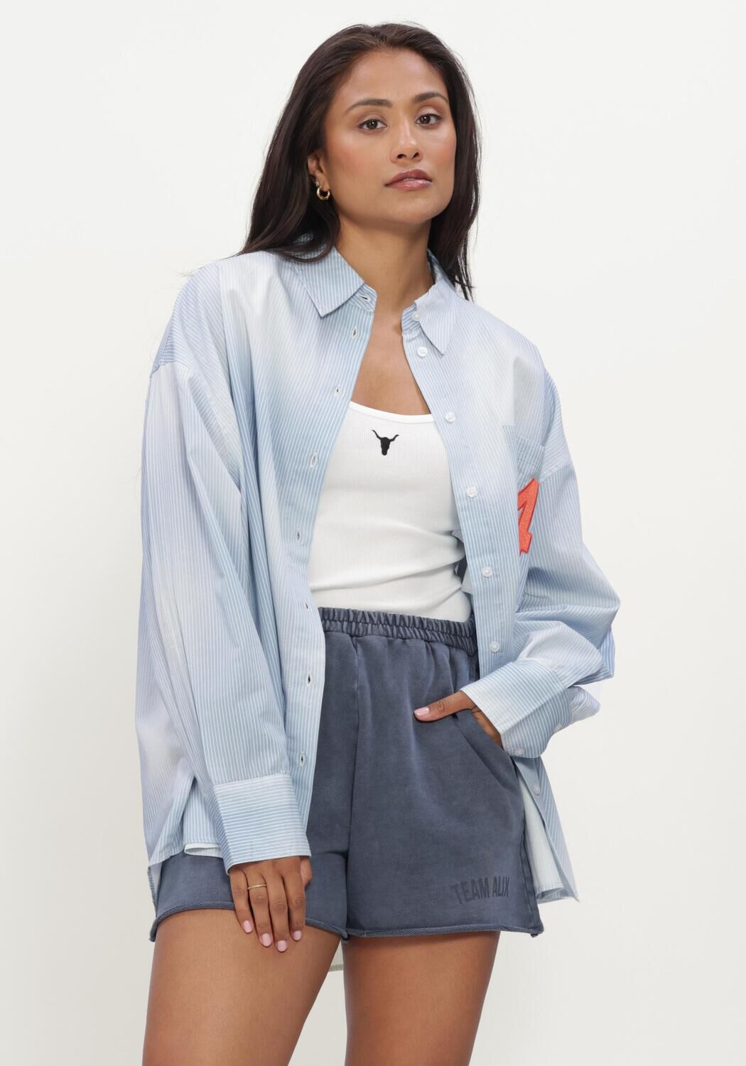 Blaue ALIX THE LABEL Blusen LADIES WOVEN FADED STRIPE BLOUSE - large
