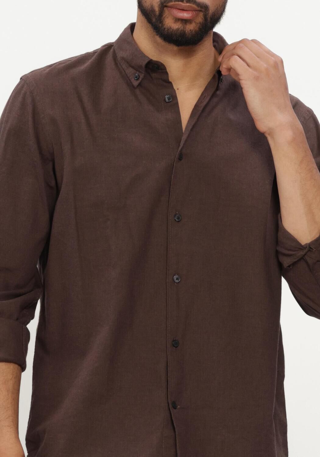 Braune SELECTED MEN Casual-Oberhemd SLMREGCOLE JAY MELANGE LS SHIRT NOOS - large