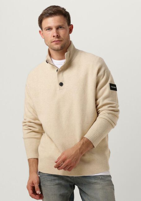 Beige CALVIN KLEIN Pullover LYCRA BLEND BUTTON QUARTER ZIP - large