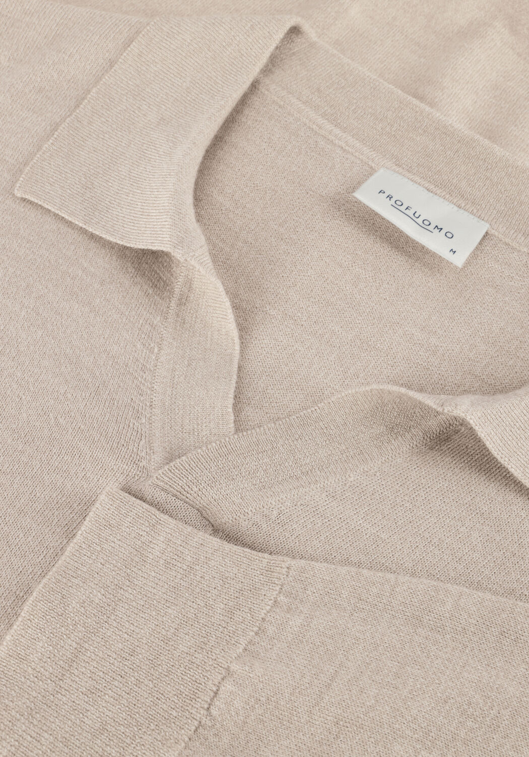 Beige PROFUOMO Polo-Shirt POLO OPEN COLLAR LS MERINO - large
