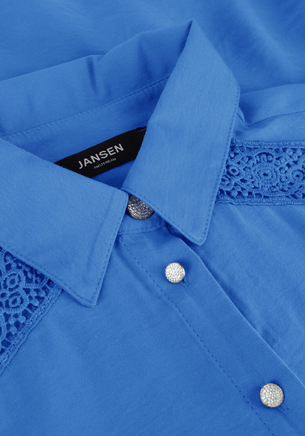 Blaue JANSEN AMSTERDAM Blusen W754 BLOUSE LACE DETAILS AND LONG PUFFSLEEVES - large