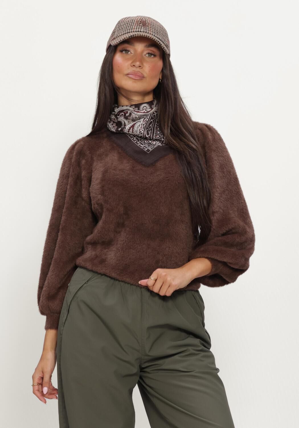Braune CATWALK JUNKIE Pullover FUZZY PUFF SLEEVE KNIT - large