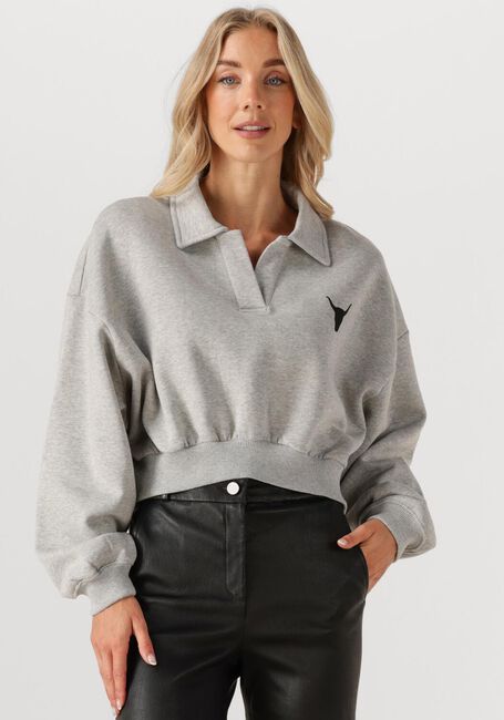 Graue ALIX THE LABEL Sweatshirt LADIES KNITTED POLO SWEATER - large