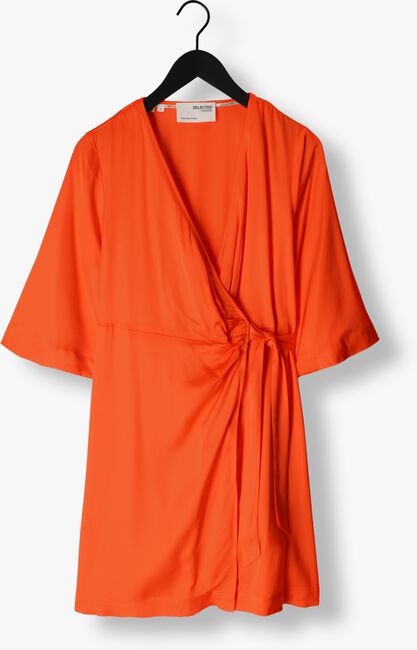 Orangene SELECTED FEMME Minikleid SLFFRANZISKA 3/4 SHORT SATIN WRAP DRESS - large