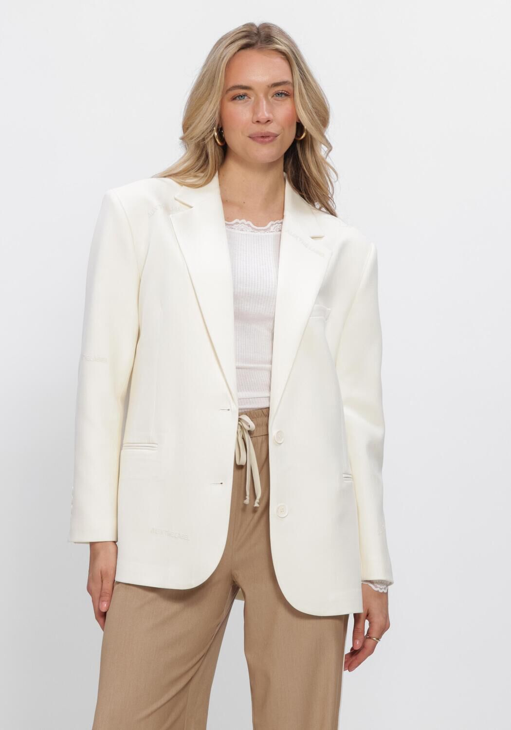 Creme ALIX THE LABEL Blazer LADIES WOVEN FLOWY OVERSIZED BLAZER - large