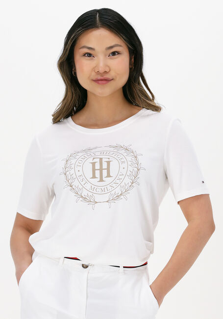 Weiße TOMMY HILFIGER T-shirt REG SUEDED TH CREST OPEN-NK TEE - large