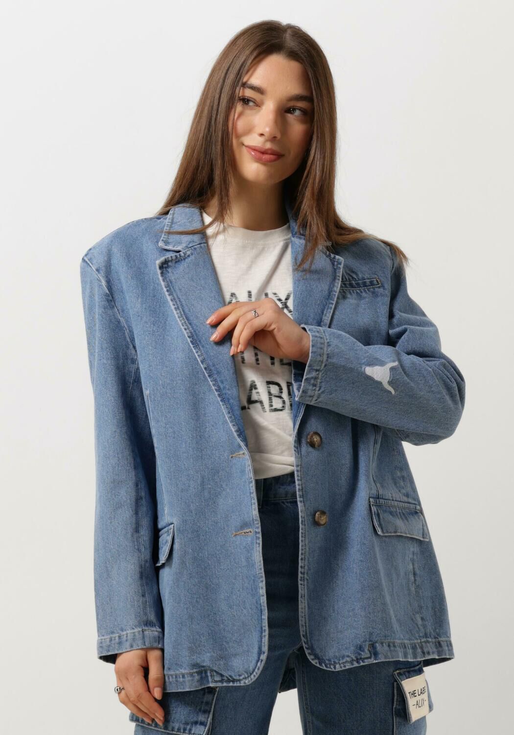 Denim blazer womens sales