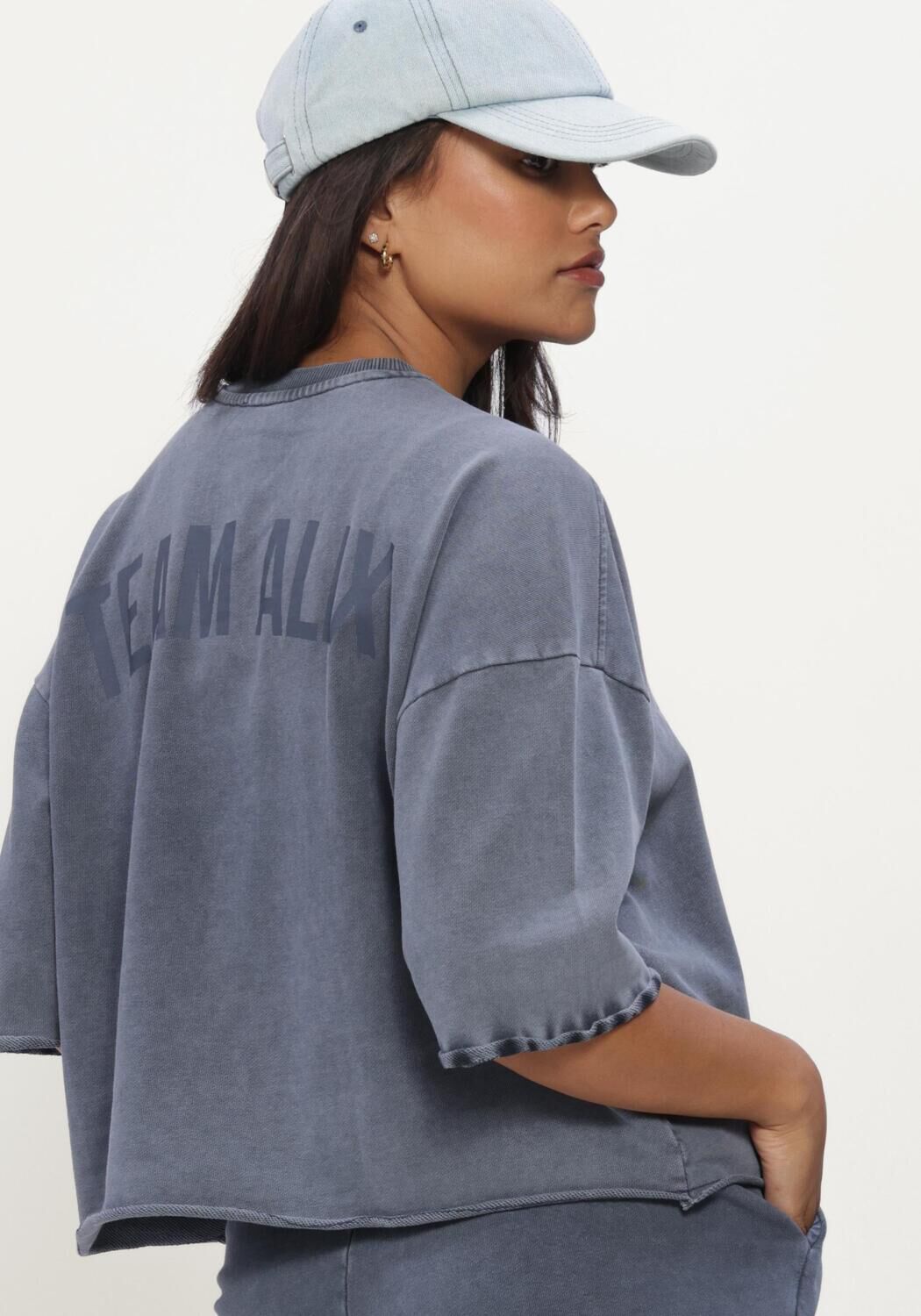 Blaue ALIX THE LABEL Tops & T-shirts LADIES KNITTED CUT SEAM SWEAT T-SHIRT - large