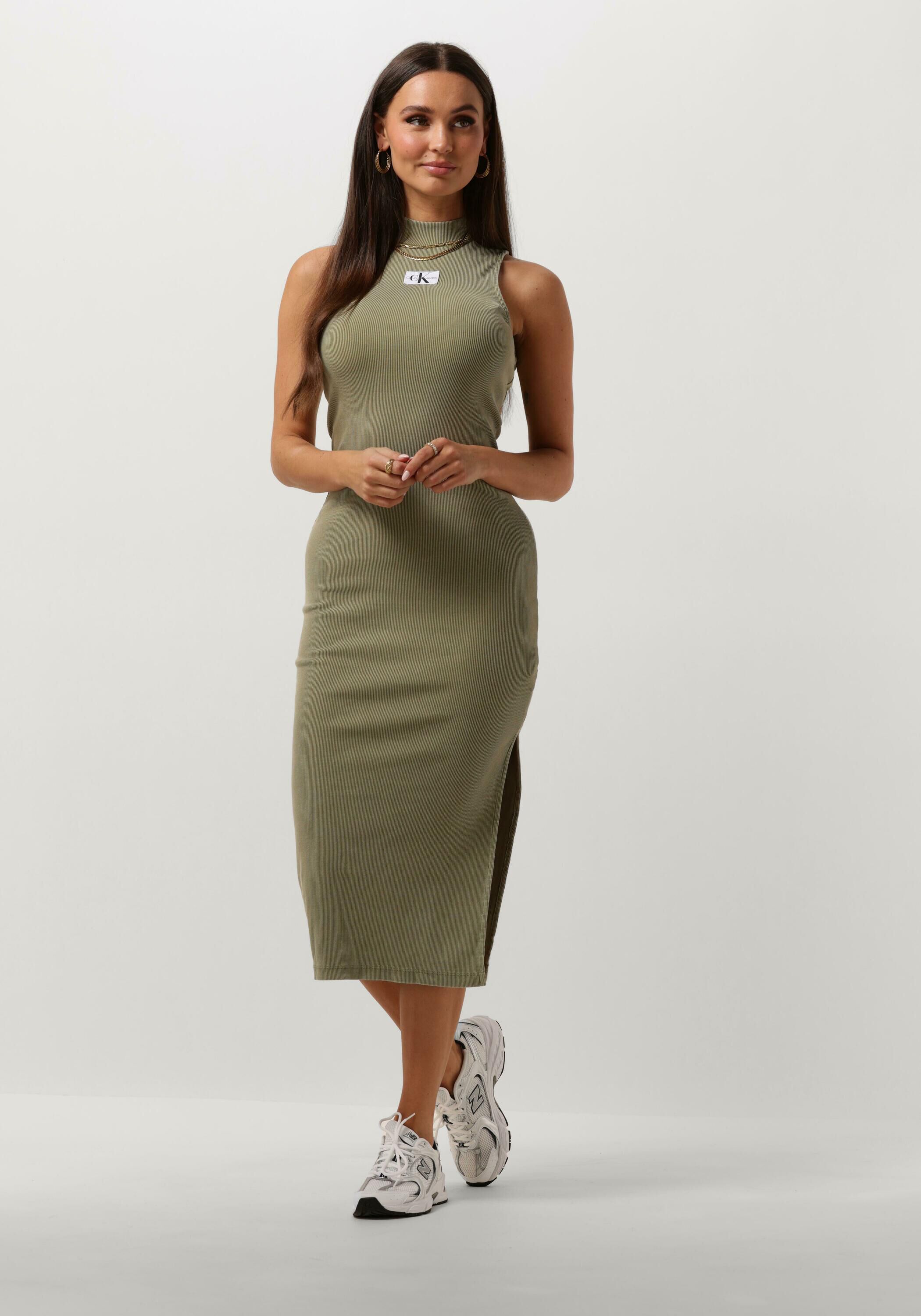 Grüne CALVIN KLEIN Maxikleid WASHED RIB LABEL LONG DRESS | Omoda