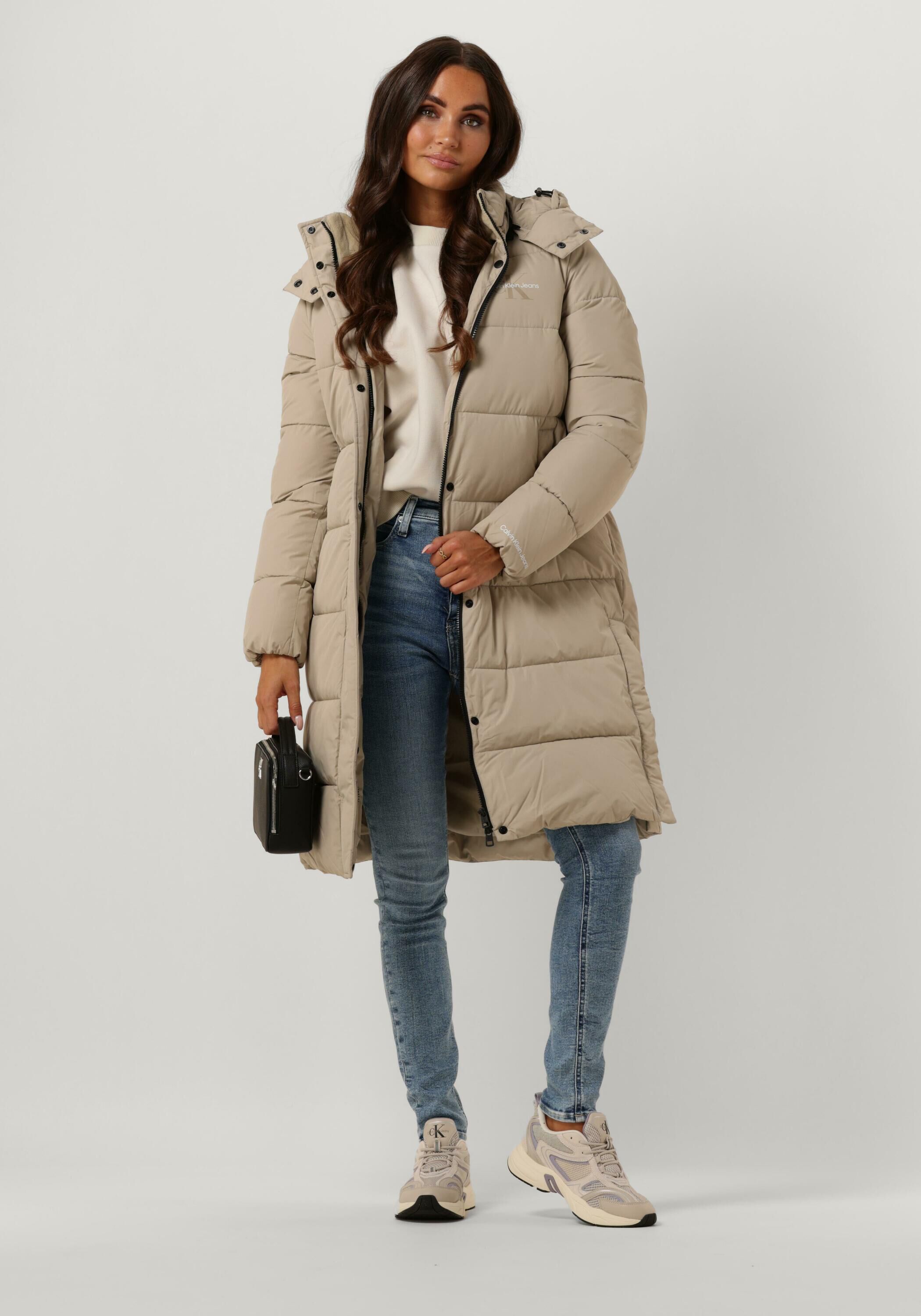 Beige CALVIN KLEIN Wattierte Jack MONOLOGO NON DOWN LONG PUFFER 