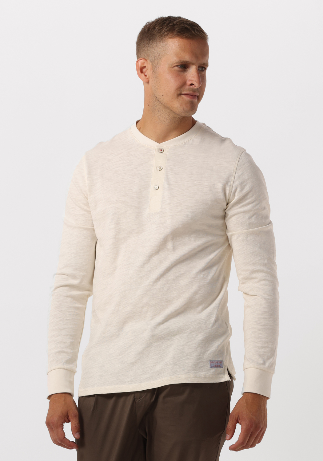 Maglietta Henley Maniche Lunghe Street One MEN – Morbida Slub, Basic Casual, Colore Unito