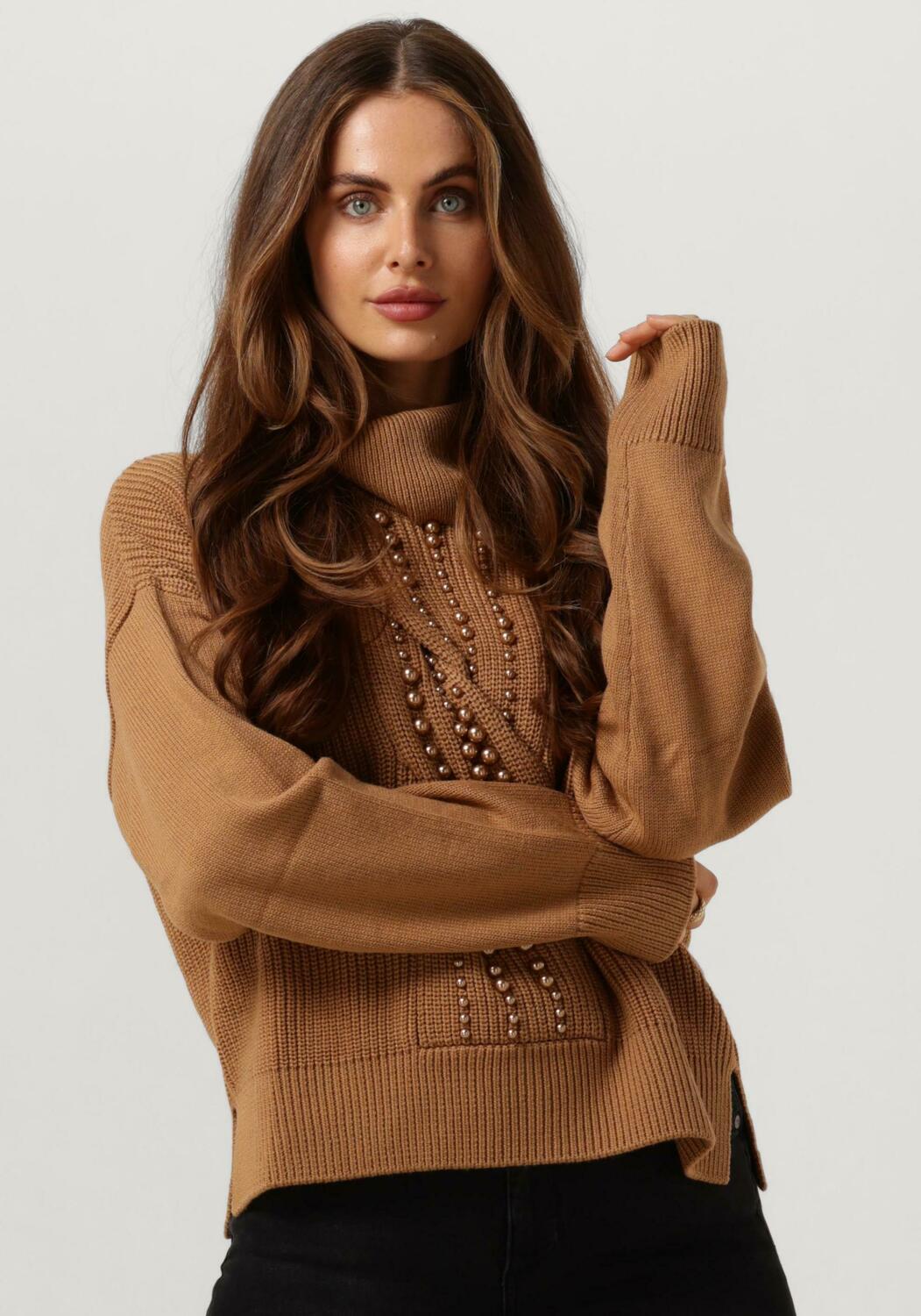 Camelfarbene LIU JO Pullover MAGLIA CHIUSA M/L D/VITA PERLE Omoda